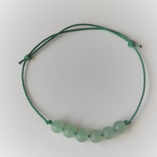 Bracelet cordon vert réglable homme femme gemmes pierres naturelles aventurine perles 6 mm