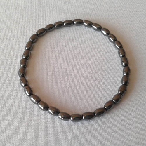 Bracelet élastique  perle hématite ovale 6 x 4 mm