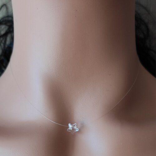 Bijou collier ras de cou femme étoile cristal swarovski fil nylon invisible longueur personnalisée