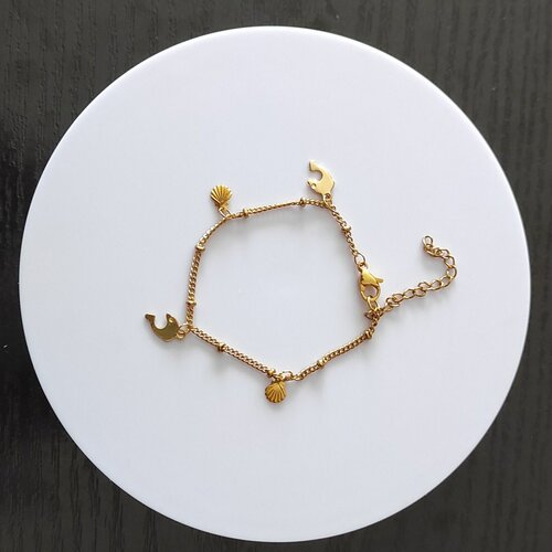 Bijou bracelet  minimaliste chaîne fine  breloque dauphin acier inoxydable doré