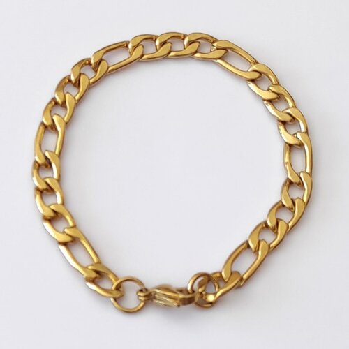 Bracelet chaine figaro acier inoxydable doré hypoallergénique largeur 6,5mm longueur 19cm