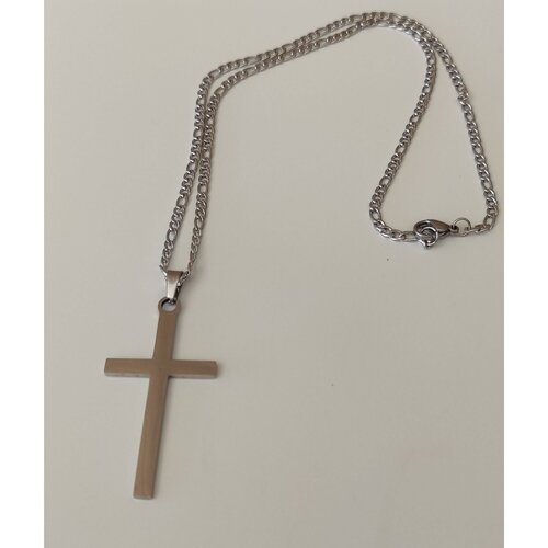 Collier chaine figaro 3 mm  pendentif croix acier inoxydable