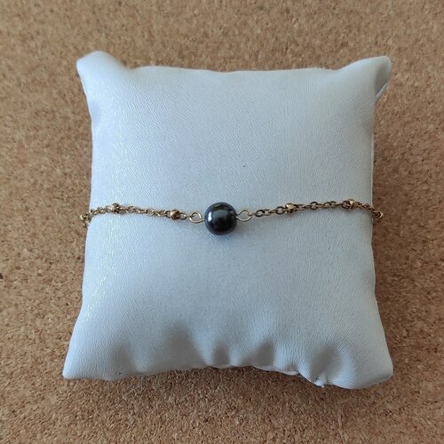 Bijou bracelet  pierre naturelle perles 8mm hématite chaine satellite acier inoxydable doré