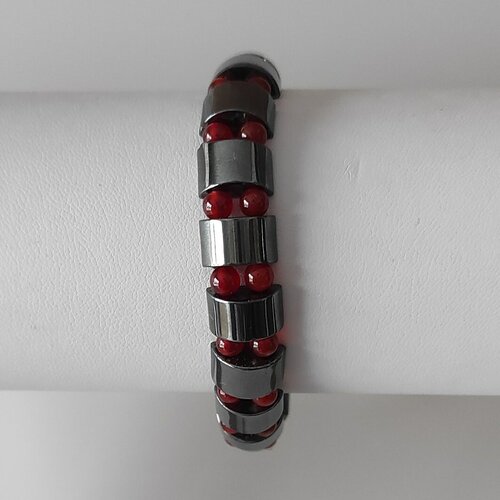 Bijou bracelet réglable fil nylon pierre naturelle perles  hématite et cornaline