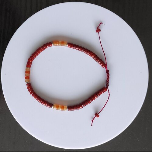 Bracelet cordon réglable pierres naturelles heishi  jaspe rouge aventurine orange