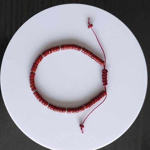Bracelet cordon réglable pierres naturelles heishi  jaspe rouge