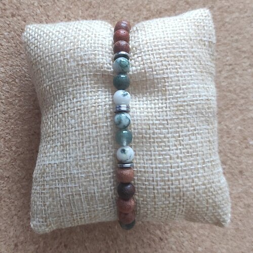Bracelet élastique pierres naturelles agate arbre perles bois  6 mm longueur personnalisée