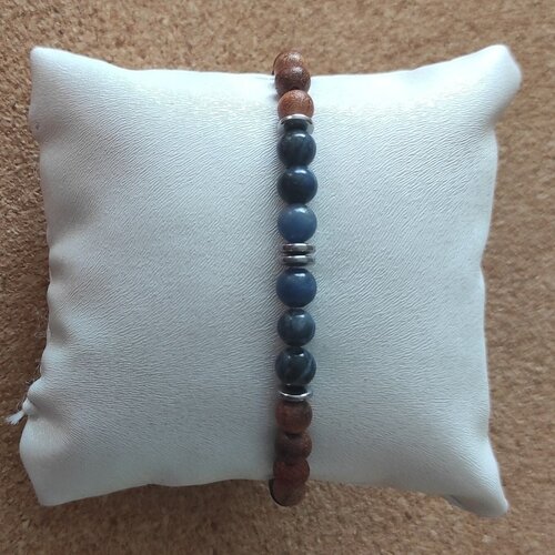 Bracelet élastique pierres naturelles sodalite perles bois  6 mm longueur personnalisée