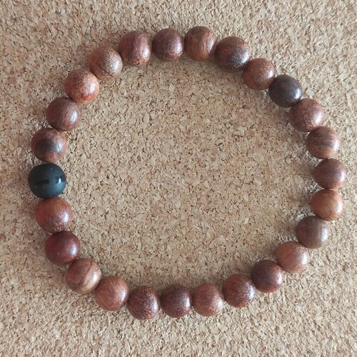 Bracelet élastique pierre naturelle  onyx noir dépoli perles bois  8 mm longueur personnalisée