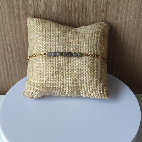 Bijou bracelet femme pierre naturelle perles 4mm labradorite chaine acier inoxydable doré