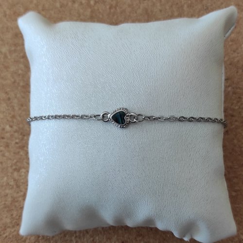Bracelet  mini coeur abalone nacre bleu naturelle chaine fine réglable acier inoxydable 4 tailles