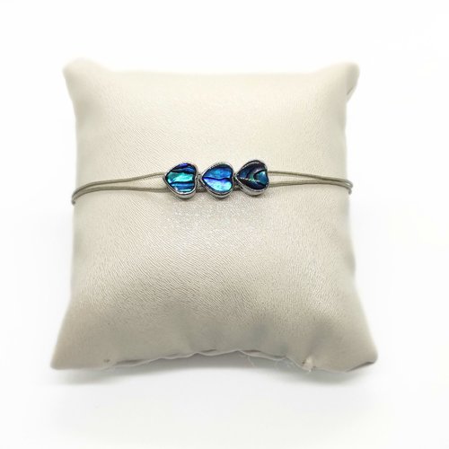 Bracelet cordon réglable coeur nacre bleu abalone