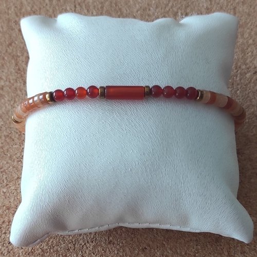 Bracelet cordon réglable gemmes pierres naturelles  cornaline  aventurine orange 4 mm