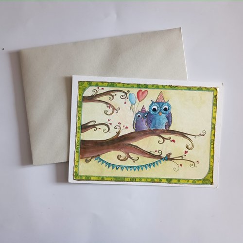 Carte d'anniversaire hiboux