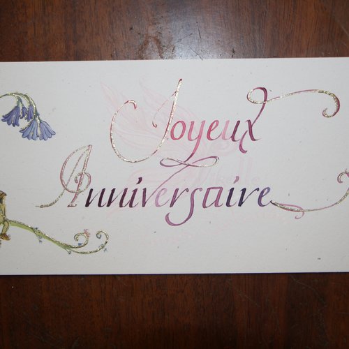 Carte calligraphiée "joyeux anniversaire" lutin