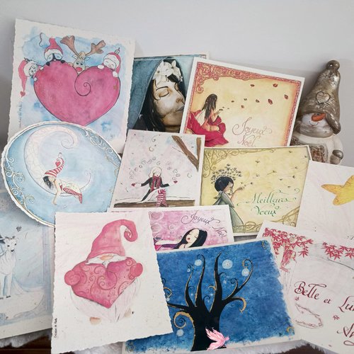 Lot de cartes de voeux réalisées à la main