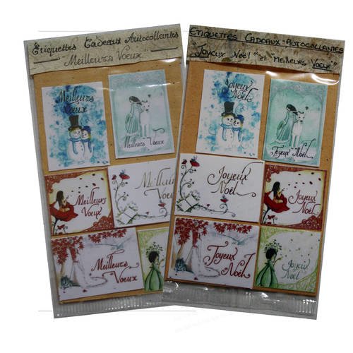 Lot de 12 étiquettes cadeaux autocollantes "joyeux noël" et "meilleurs voeux"