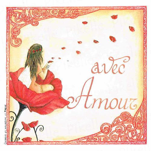 Petite carte ptimo "avec amour", fée tésséli coquelicot