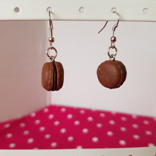 Boucles d'oreilles macaron chocolat