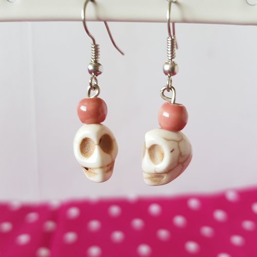 Boucles d'oreilles perles céramique rose