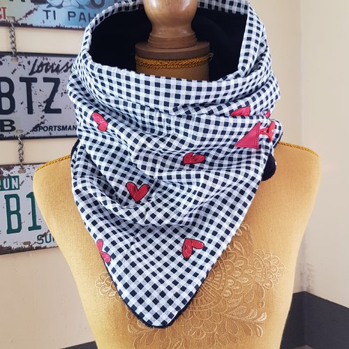 Echarpe chaude femme vichy et coeurs