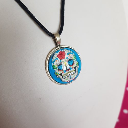 Collier skull mexicaine turquoise