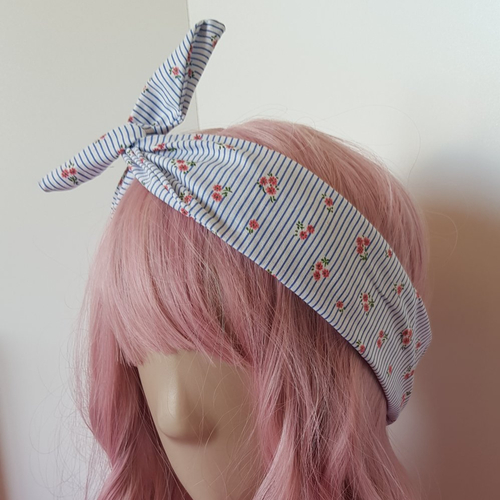 Bandeau cheveux rayures & fleurs