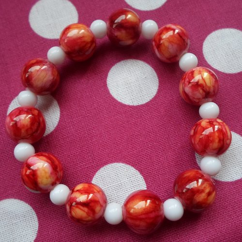 Bracelet perles marbrées rouge