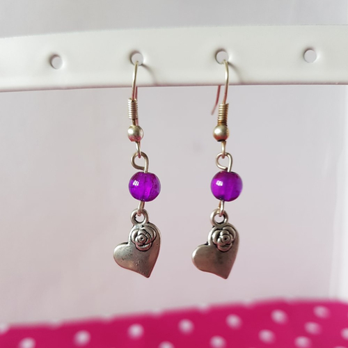 Boucles d'oreilles coeur craquelé violet