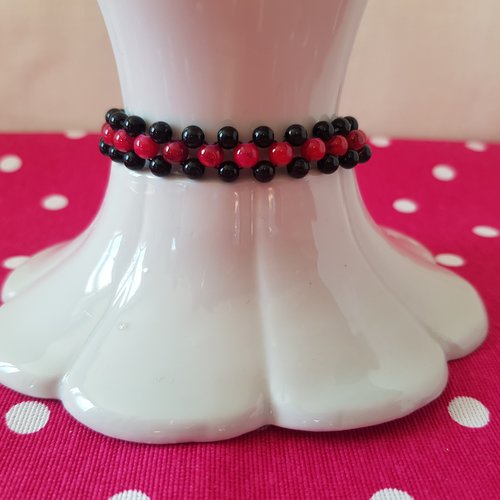 Bracelet perles rouge et noir