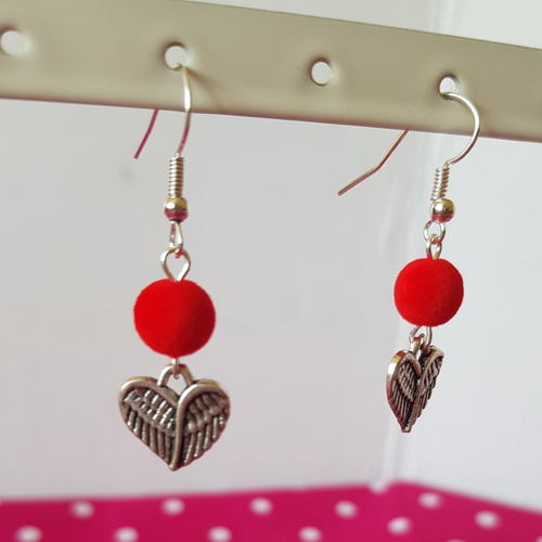 Boucles d 'oreilles heart wings & red
