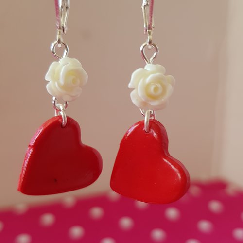 Boucles d'oreilles heart & rose white
