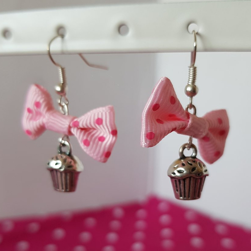 Boucles d'oreilles cupcake rose & rose