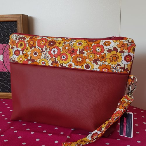 Sac pochette fleurie seventies rouge