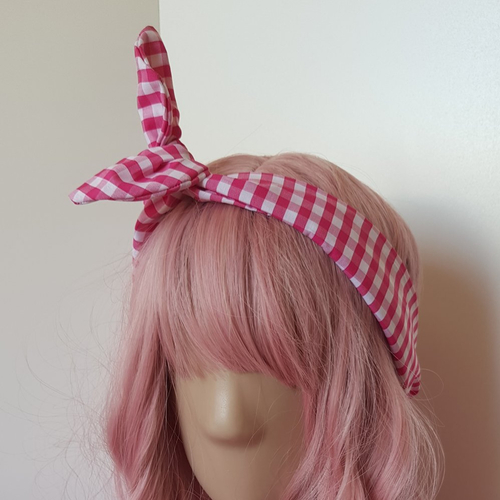Bandeau à cheveux vichy fuschia