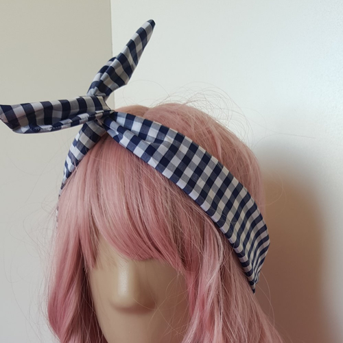 Bandeau à cheveux vichy marine