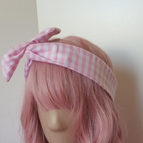 Bandeau à cheveux vichy rose clair