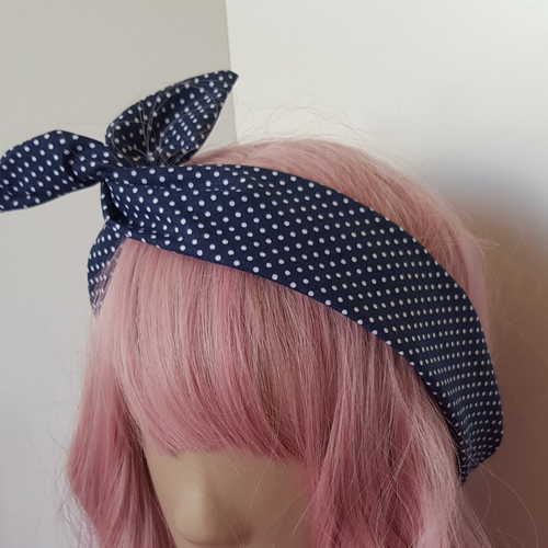 Bandeau à cheveux marine à pois