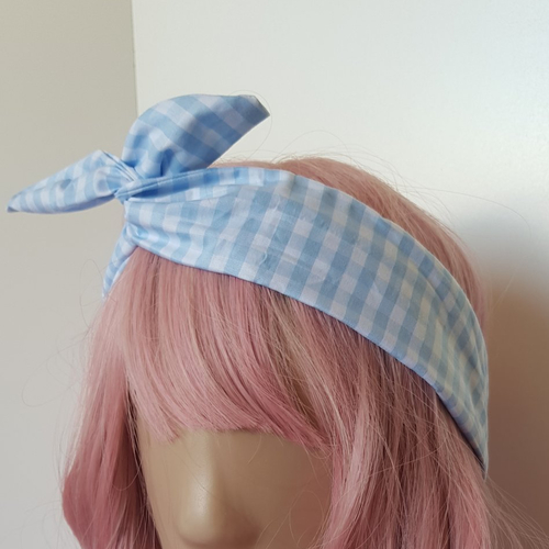 Bandeau à cheveux vichy ciel