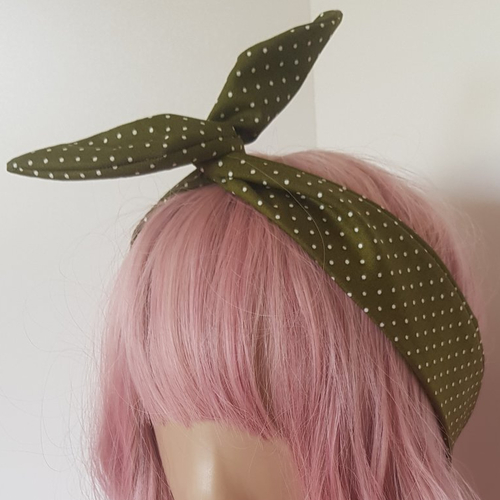 Bandeau à cheveux kaki & pois