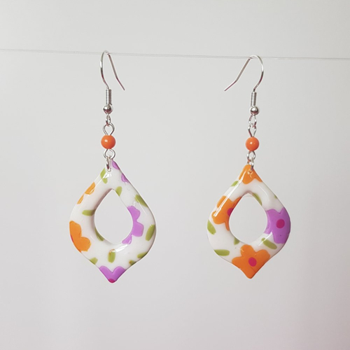 Boucles fleuris orange et rose