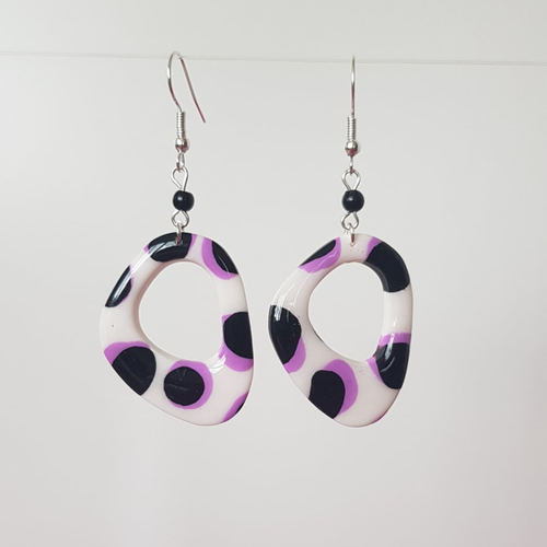 Boucles ovales  léopard rose & noir