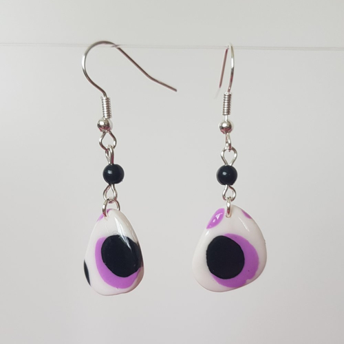 Boucles mini goutte taches roses et noires