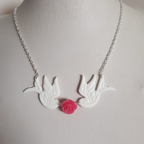 Duo d'hirondelles blanches et fuschia