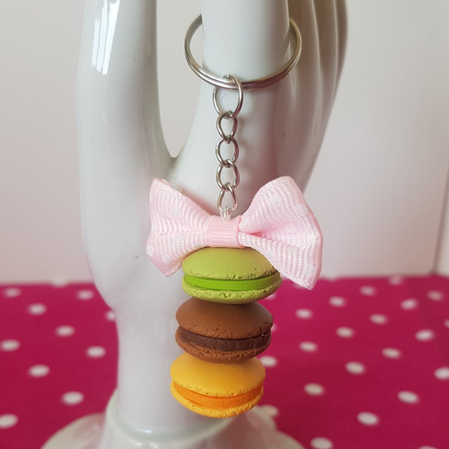 Porte clé macaron rose et pistache