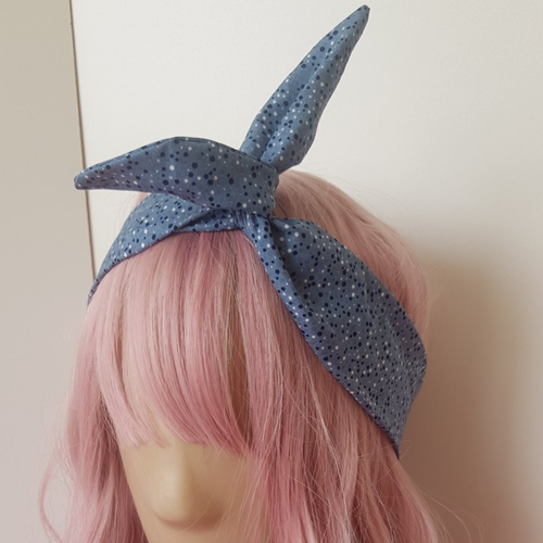 Bandeau à cheveux bleus jeans et pois