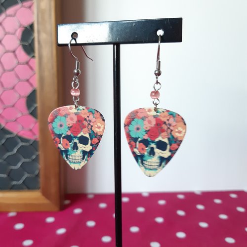 Boucles d'oreilles flowers & skull