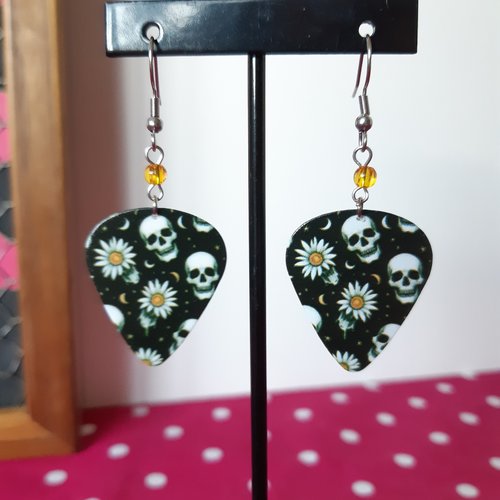 Boucles médiator tournesol & crânes