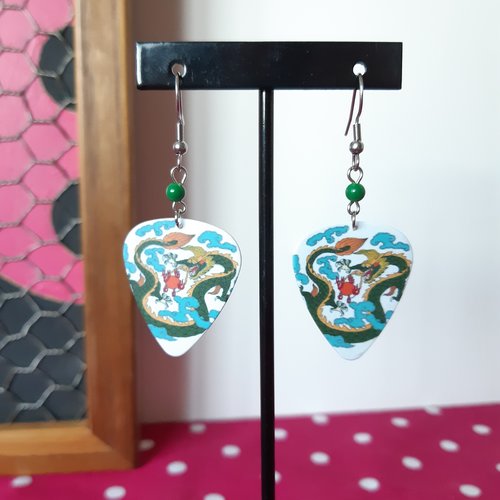 Boucles médiator dragon vert