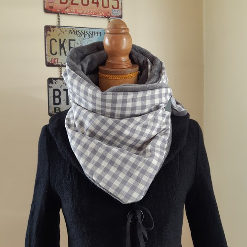 Echarpe chaude vichy gris